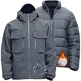 Rejork Men's 3 in 1 Waterproof Winter Jackets Ski Warm Snow Rain Coat Puffer Liner Hood Windbreaker