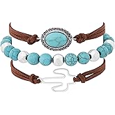 MINACHI 3-Layer Bracelet Created Turquoise Beads Faux Leather Rope Bohemian Retro Style Gift for Women