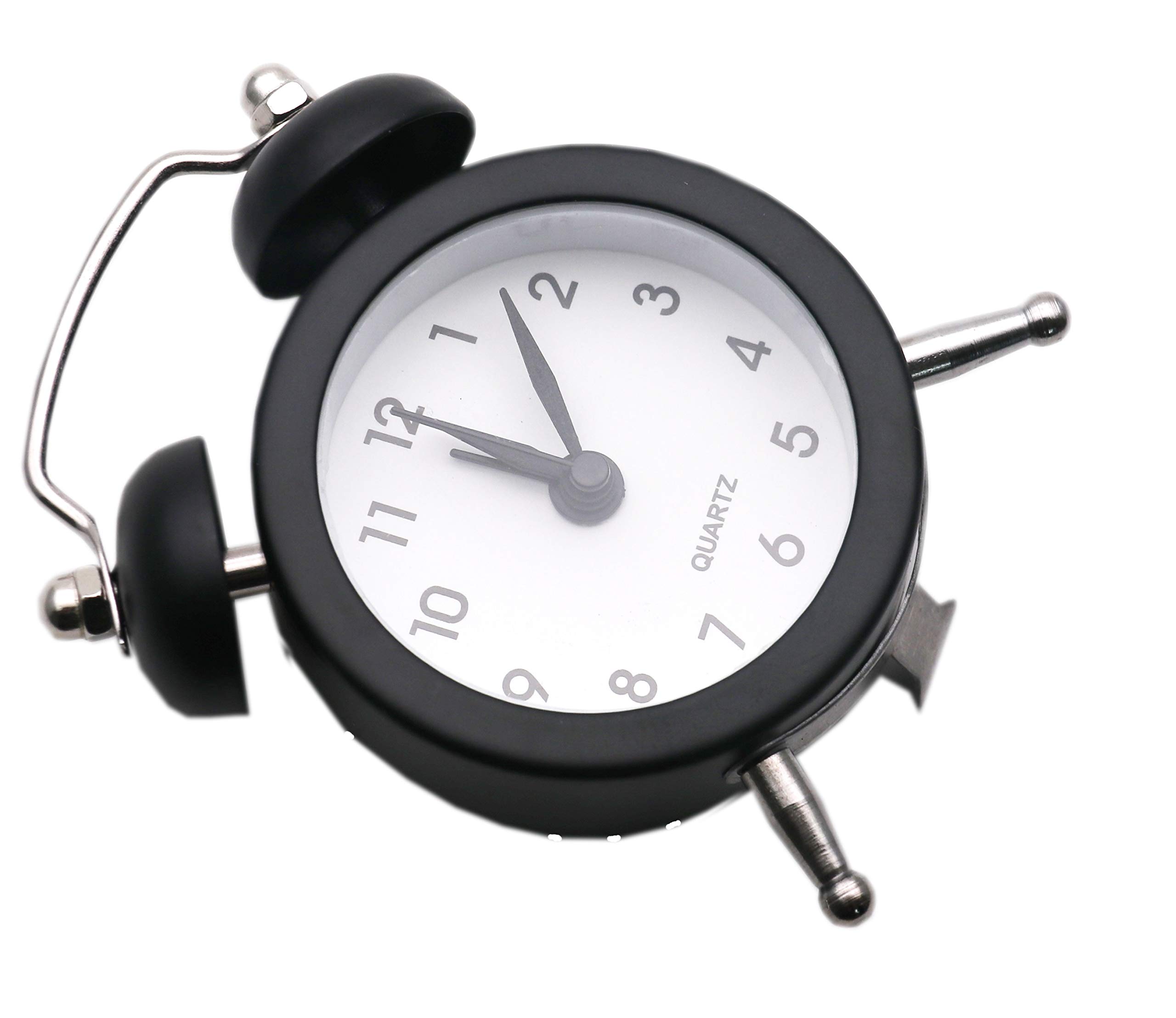 SHISI Mini alarm clock cute cartoon round portable metal clock family travel and exam alarm ticking (black)