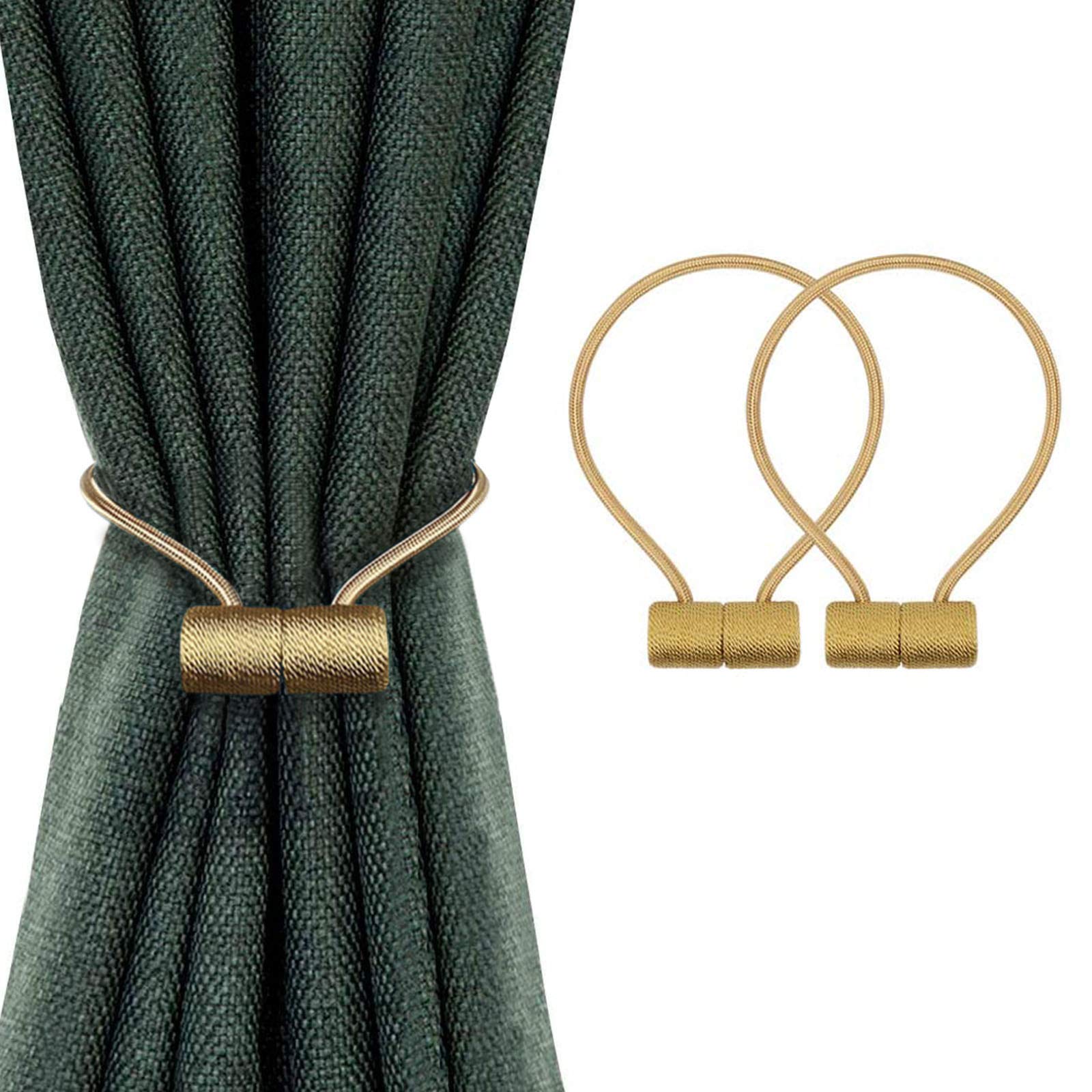 SUOXU 2 Pieces Magnetic Curtain Tiebacks, Curtain Clip Cord Buckle, Curtain Weaving Clip, Used for Home Office Cafe Decorative Buckle, No Need to Perforate Magnetic Snap Curtain Strap (Gold)