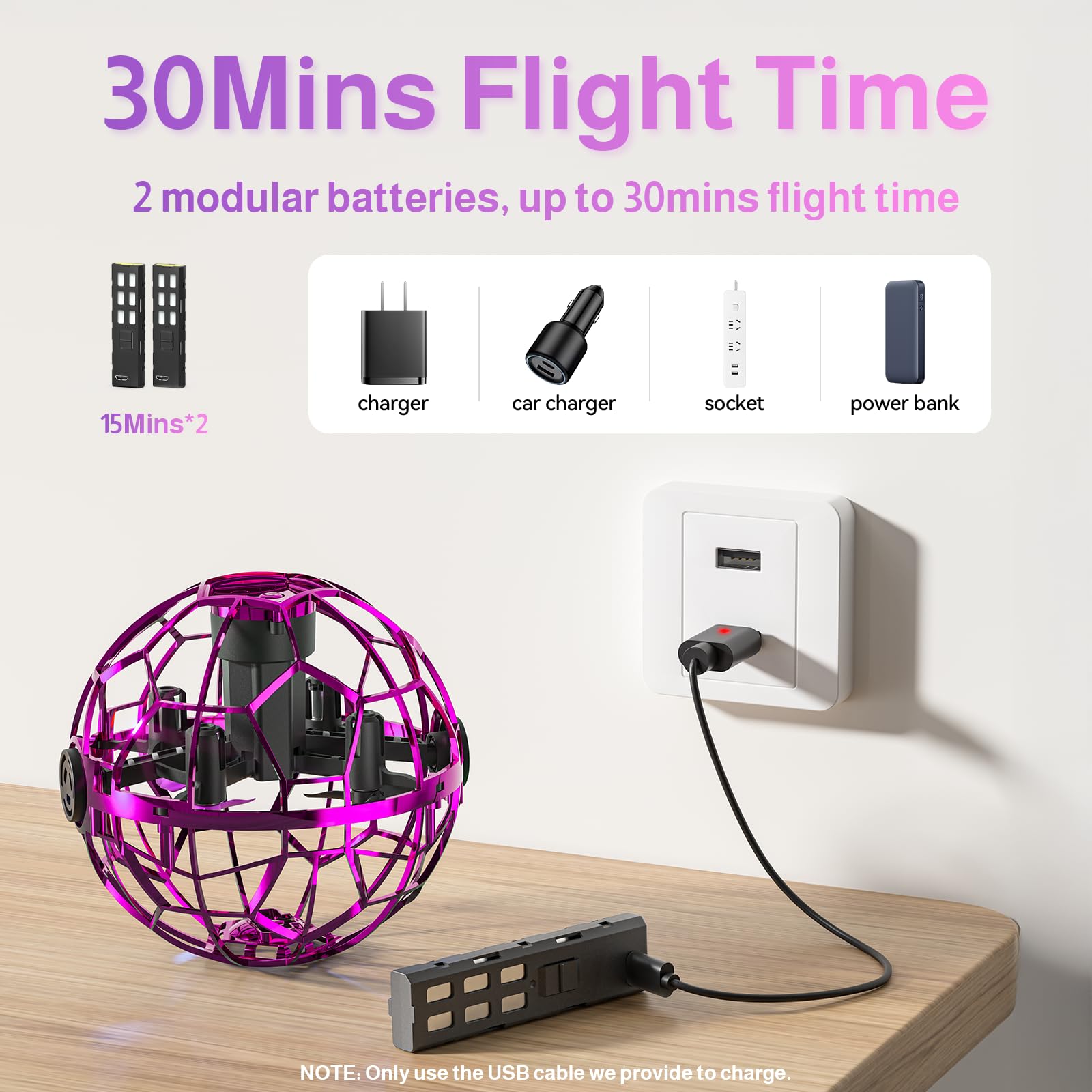 UranHub Flying Orb Ball Toy, 2024 Upgraded Boomerang Galaxy Ball - Up to 30 Minutes of Flight Time, Hover Galaxy Ball Toy for Kids Adults, for Indoor and Outdoor Use (Purple)