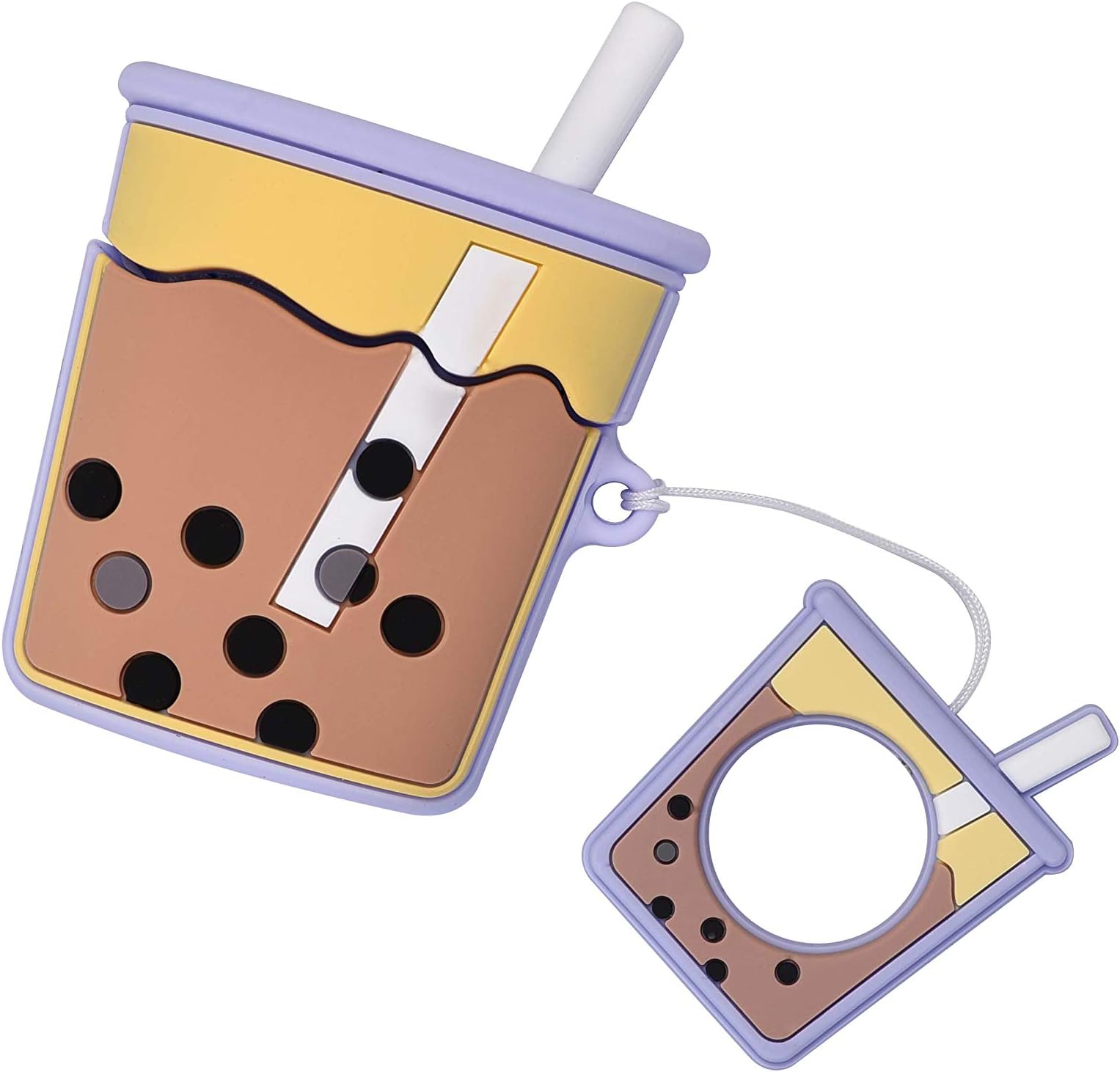 Awin Case for Airpods Case,AirPods 2 Case,Airpods Accessories,Cute Cartoon Pearl Milk Tea Cup Silicone Protective Cover Case Compatible for Airpods 1 & 2 Charging Case (Pearl Milk Tea Purple)