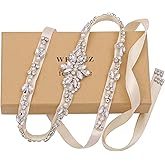 WEZTEZ Thin Bridal Belt with Pearls Rhinestones Shiny Crystal Bridesmaid Beads Sash for Wedding Gown