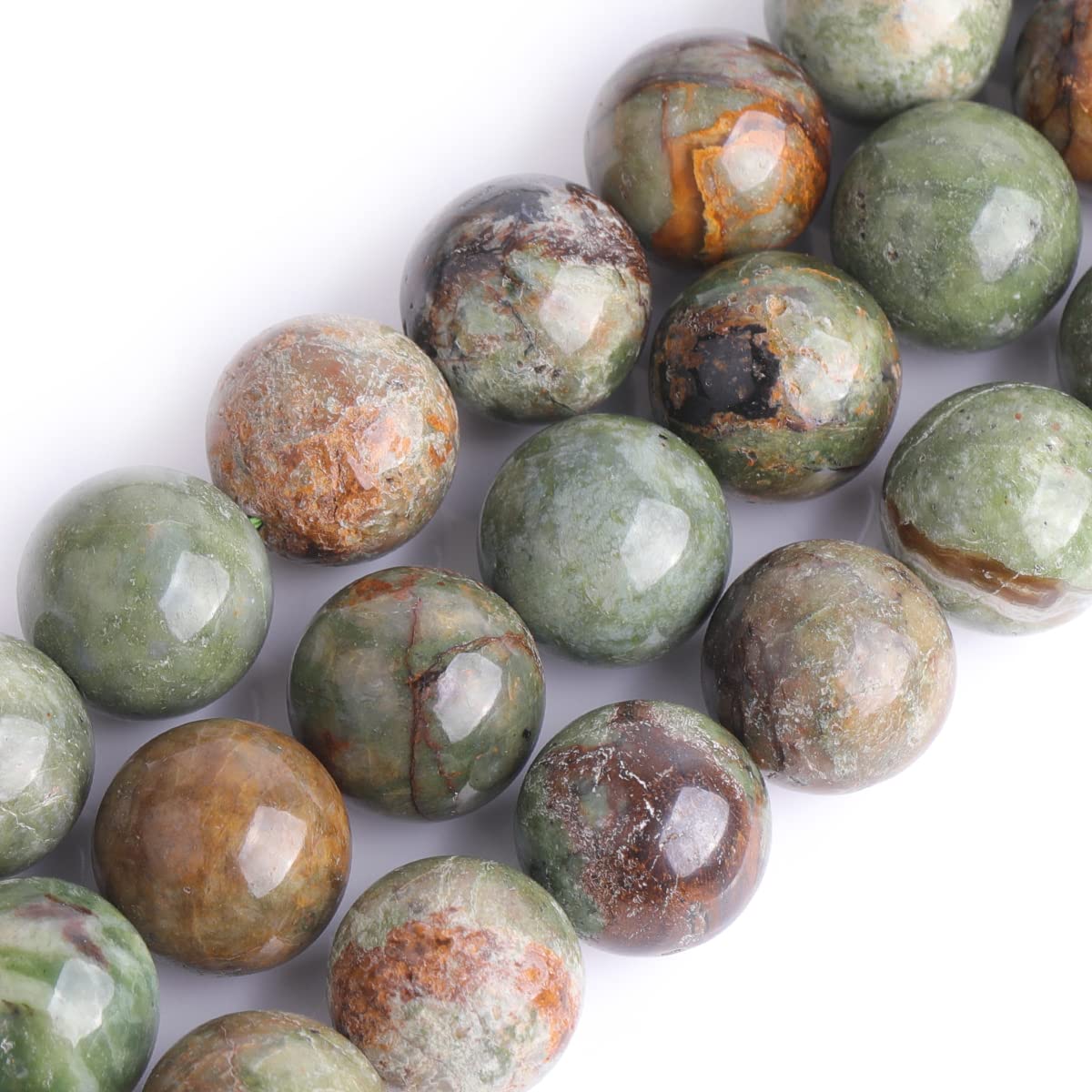 GEM-Inside Natural 14mm Green Opal Round Gemstone Semi Precious Loose Beads for Jewellery Making 15''