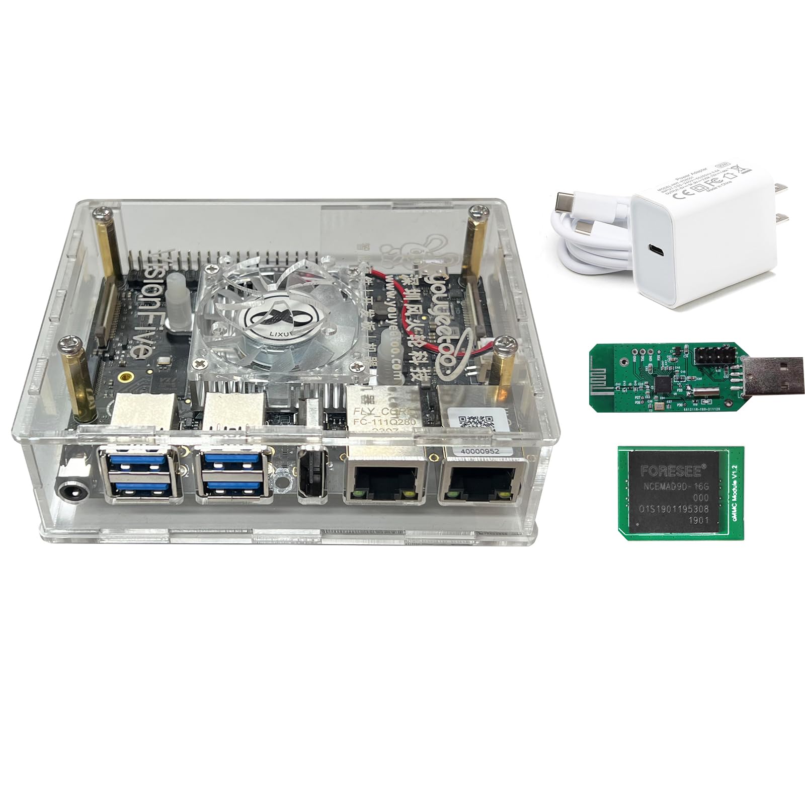 youyeetoo VisionFive2 v1.3B RISC-V Single Board Computer, Quad Core, 8GB with WiFi Dongle, StarFive JH7110 with 3D GPU, Dual Ethernet Port with 2 x 1Gbit, for IOT/AI (Kit 5)