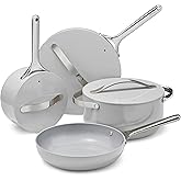 Caraway Non-stick Ceramic Cookware Set (12 Piece) Pots, Pans, Lids and Kitchen Storage - PFAS & PFOA Free - Oven Safe Pan Set & Compatible with All Stovetops - Gray