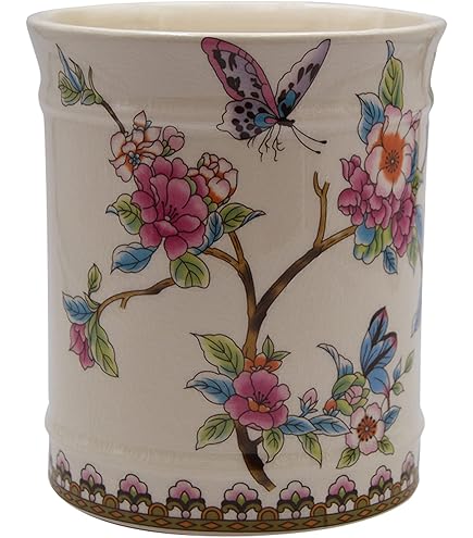 Blue & White Chinoiserie Kitchen Utensil Holder: Decoupage Glass Crock. Utensil Holder is 64 Ounces, .5 Gal, 6.5hx5.5w Glass Container