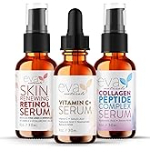 Eva Naturals Trifecta Serum Bundle - Vitamin C Plus, Collagen Peptide Serum, Retinol Serum - Serum Set for Collagen Boost, An