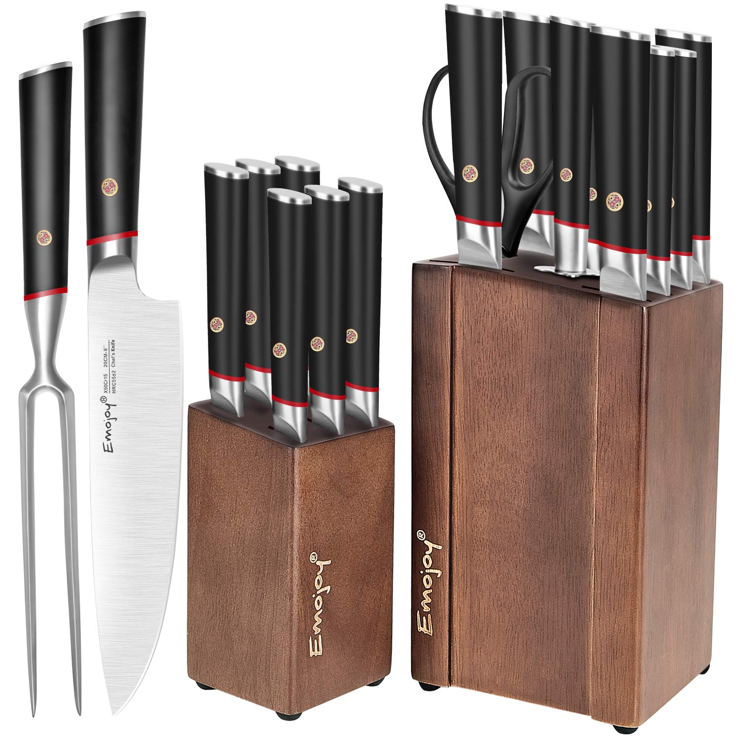 Knife Set, Emojoy 16Piece Kitchen Knife Set with Detachable Wooden