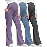 Sweetyweee 3 Pack Women's Maternity Pants Over The Belly Pregnancy Pants Comfy Bootcut Pregnant Sweatpants with Pockets