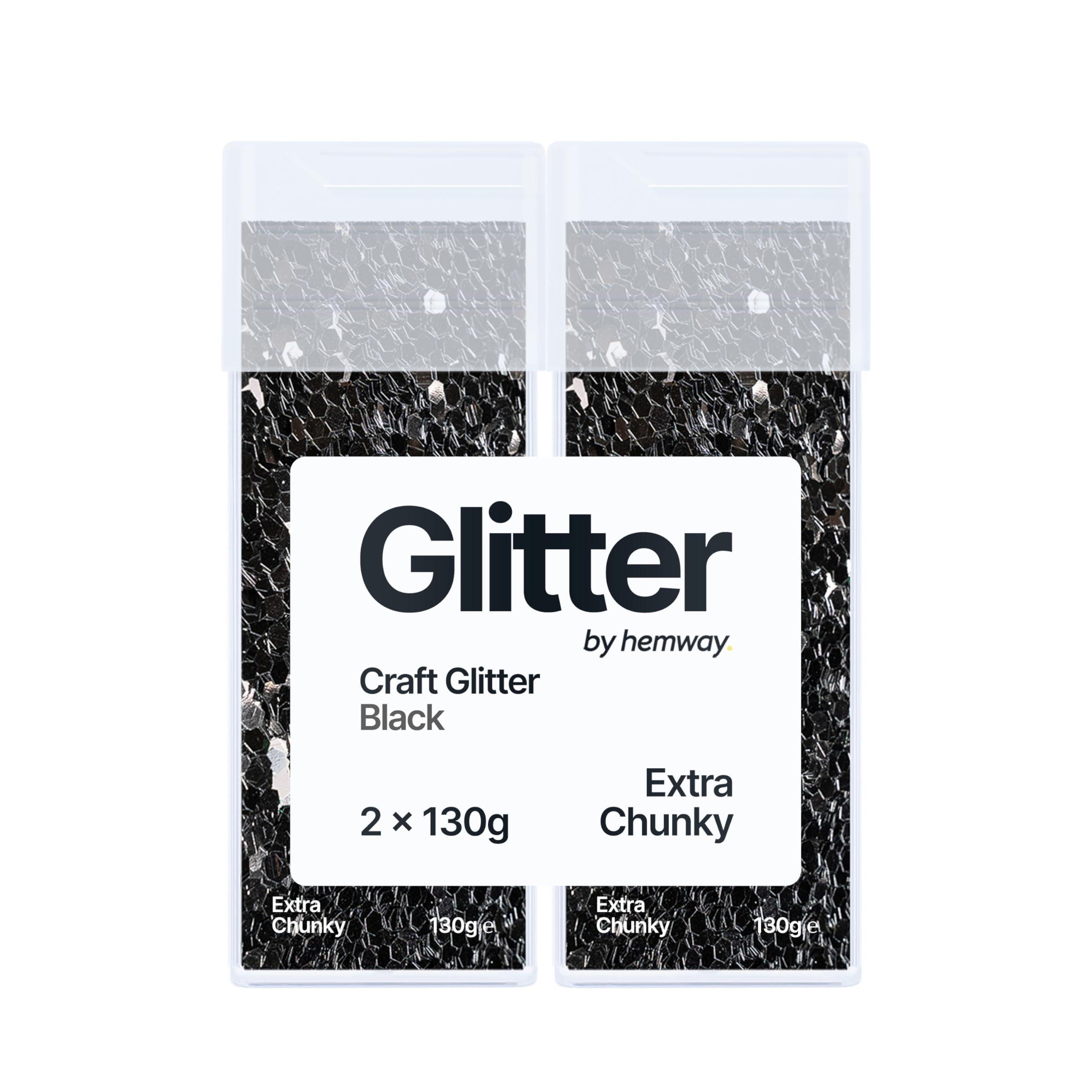 Hemway Glitter Shaker Black 130g x2 Pack Extra Chunky, Craft Glitter Shakers for Resin & Epoxy Crafts, Christmas Art Supplies, Nail, Body, Face, Eye, Festival, Crafting, Slime, Sparkle