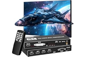 Yuemona Video Wall Controller 2x2 4K TV Splicing Wall Processor HDMI & DVI Input 4 TV Screens Into 1 Wall Display Support IR Remote, RS232, 180°Rotate, 2x2,1x1,1x2,1x3,1X4,1x5