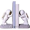 Joyvano Astronaut Bookends - Book Ends to Hold Books - Space Decor Bookends for Kids Rooms - Cool Bookends for Heavy Books - Unique Book Holders with Anti-Slip Base (Gold)