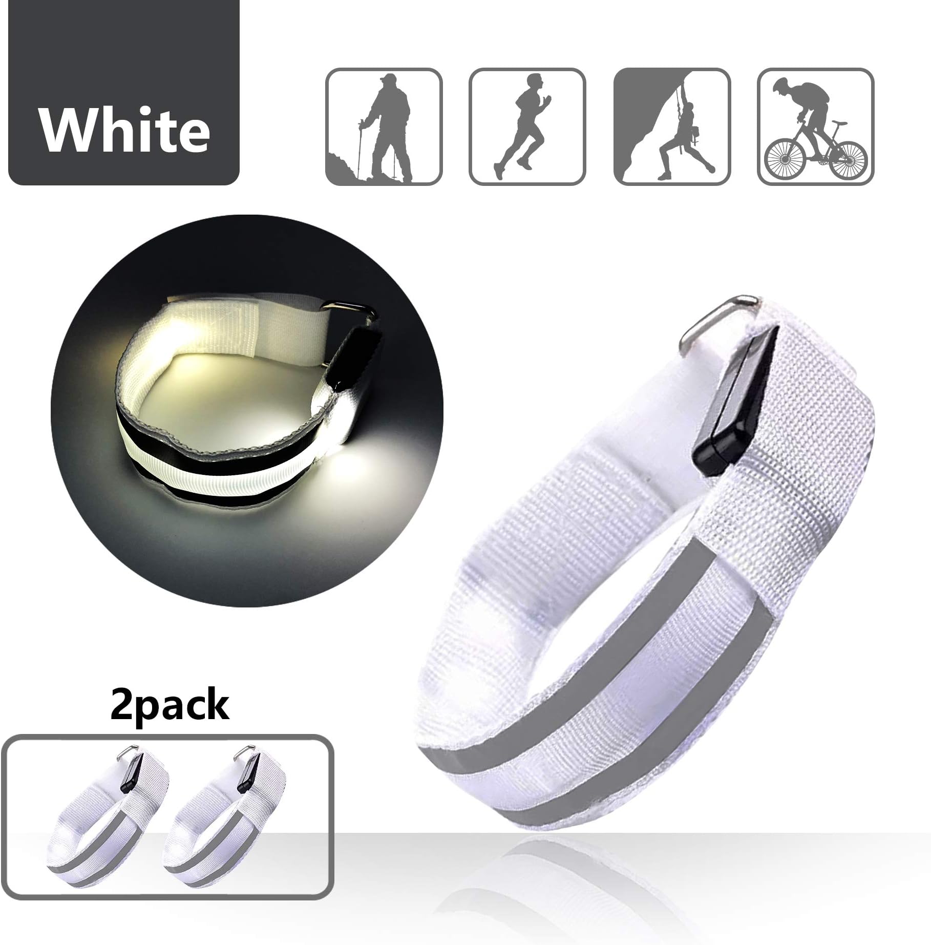 2 Pack LED Armband for Running Cycling Exercising Glow Light up in Dark Night Running Gear Safety Reflective Sports Event Wristbands with USB Charging Cord