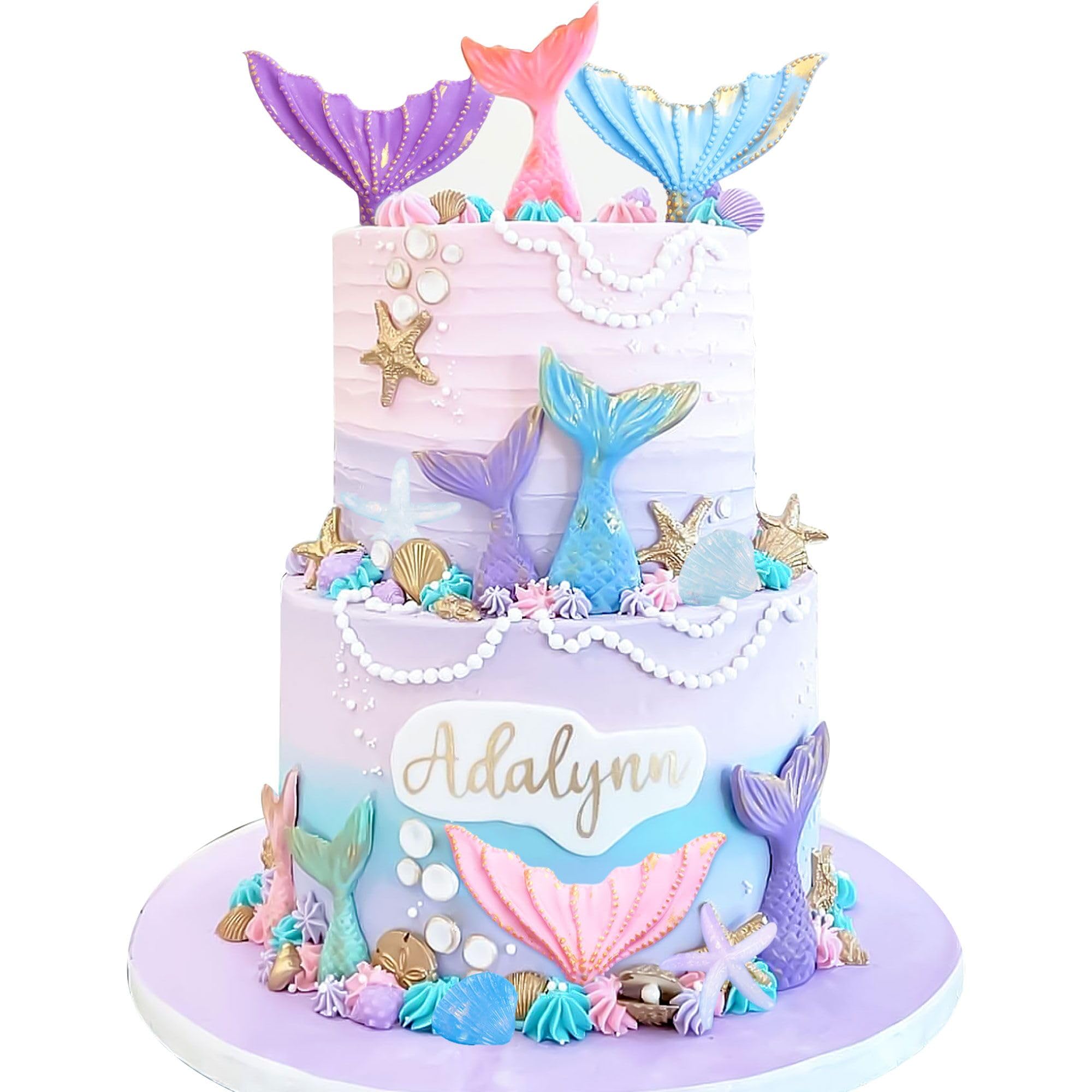 LaVenty Magical Little Mermaid Cake Topper Under the Sea Cake Decoration Seashell Cake Toppers Mermaid Tail Cake Topper Mermaid Party Supplies Sea Star Cake Toppers