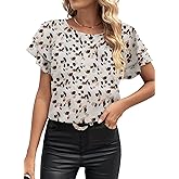 Spriolim Summer Casual Boho Blouse for Women Fashion Floral Shirt Ruffle Short Sleeve Crewneck Chiffon Tops