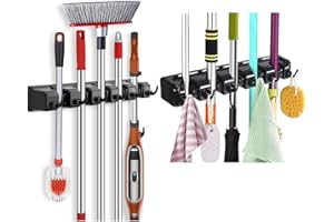 2 Pack Mop and Broom Holder, Wall Mounted Organizer Mop Wall Hanging Garden Tool & Utility Closet Organizer Mop