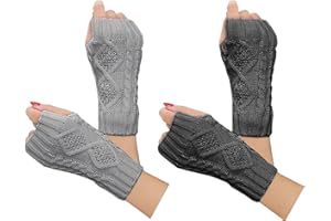 Justay Women Winter Warm Knit Fingerless Gloves Hand Crochet Thumbhole Arm Warmers Mittens