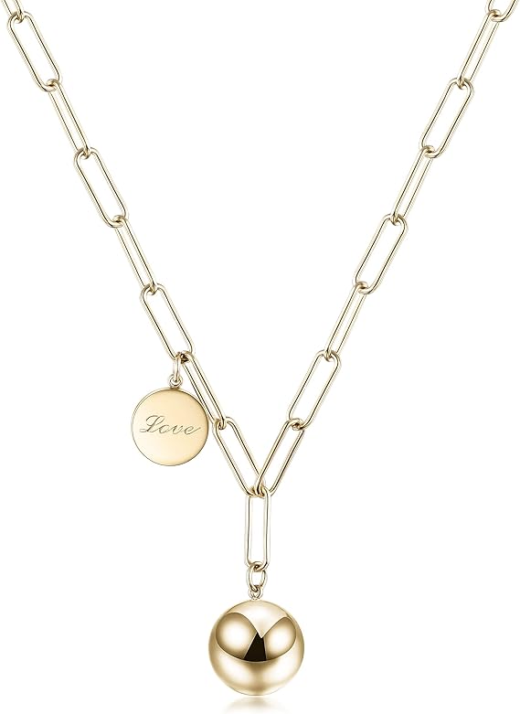 Amazon Wistic レディースチェーンリンクネックレス ゴールドボールペンダントネックレス ペーパークリップ ロングリンク 調節可能なチェーンネックレス レディース ガールズ ゴールド ネックレス 通販