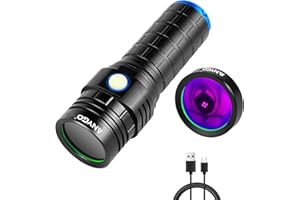 ANYGO 365nm Black Light Flashlight with Black Filter, High Power Rechargeable UV Flashlight, Ultraviolet Bright UV Led Torch for Pet Urine & Bed Bug Detector, Scorpions, Dry Stains, Rock Hunting