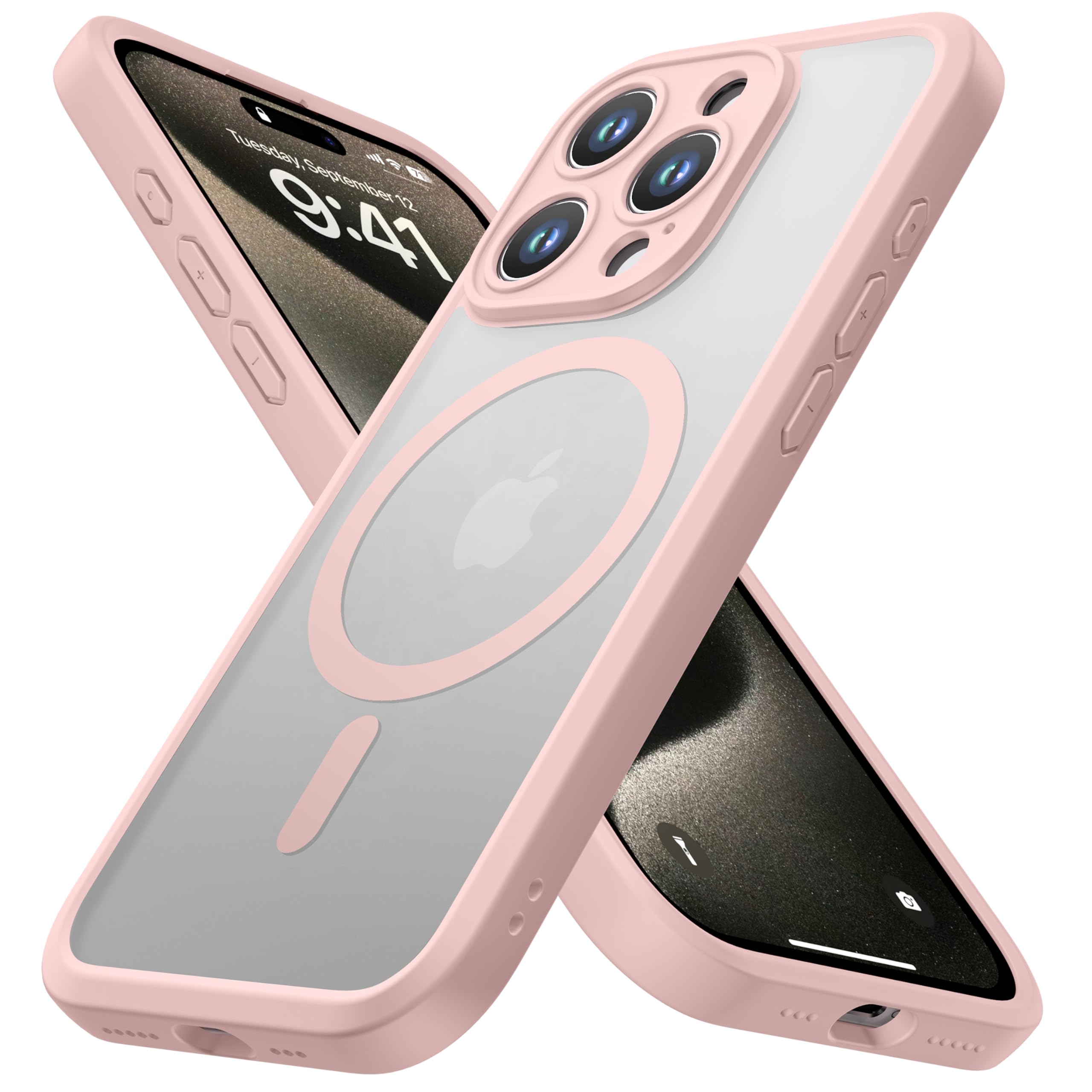Photo 1 of ImpactStrong Magnetic Guard Designed for iPhone 15 Pro Max Case [Camera Protection] [Military Grade Drop Tested] [Compatible with MagSafe] Slim Translucent Matte Phone Case (6.7") - Pink