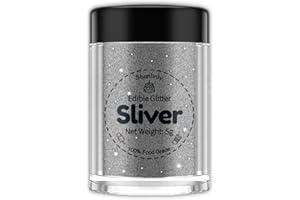 Shanlinly Silver Edible Glitter for Cakes Drinks - Food Grade 5g Shimmer Luster Glitter Dust Edible Glimmer Powders for Strawberries, Sprinkle on Sparkle, Chocolate, Cookie, Cupcake, Cocktail, Vegan
