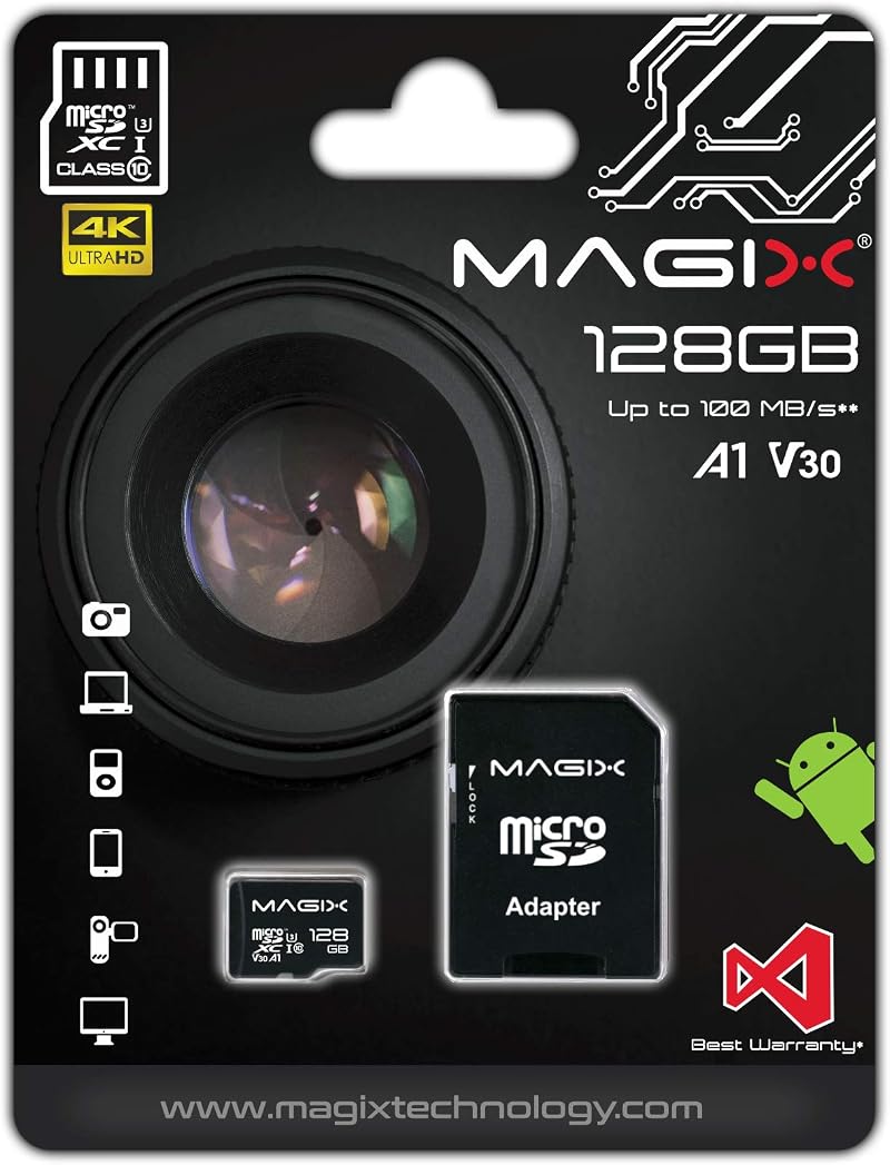 Magix 128GB microSD Card Class 10 U3 V30 95MB/s Read Speed 4K Video SD Adapter