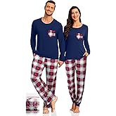 YOPUGEE Couple Matching Plaid Pajama Set Christmas Pjs for Men Women Long Sleeve Sleepwear Lounge Set With Pockets S-3XL
