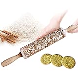 Uspacific Embossing Rolling Pin, Flower Pattern Wooden Laser Engraved Embossed Printing Rolling Pin DIY Tool for Homemade or 