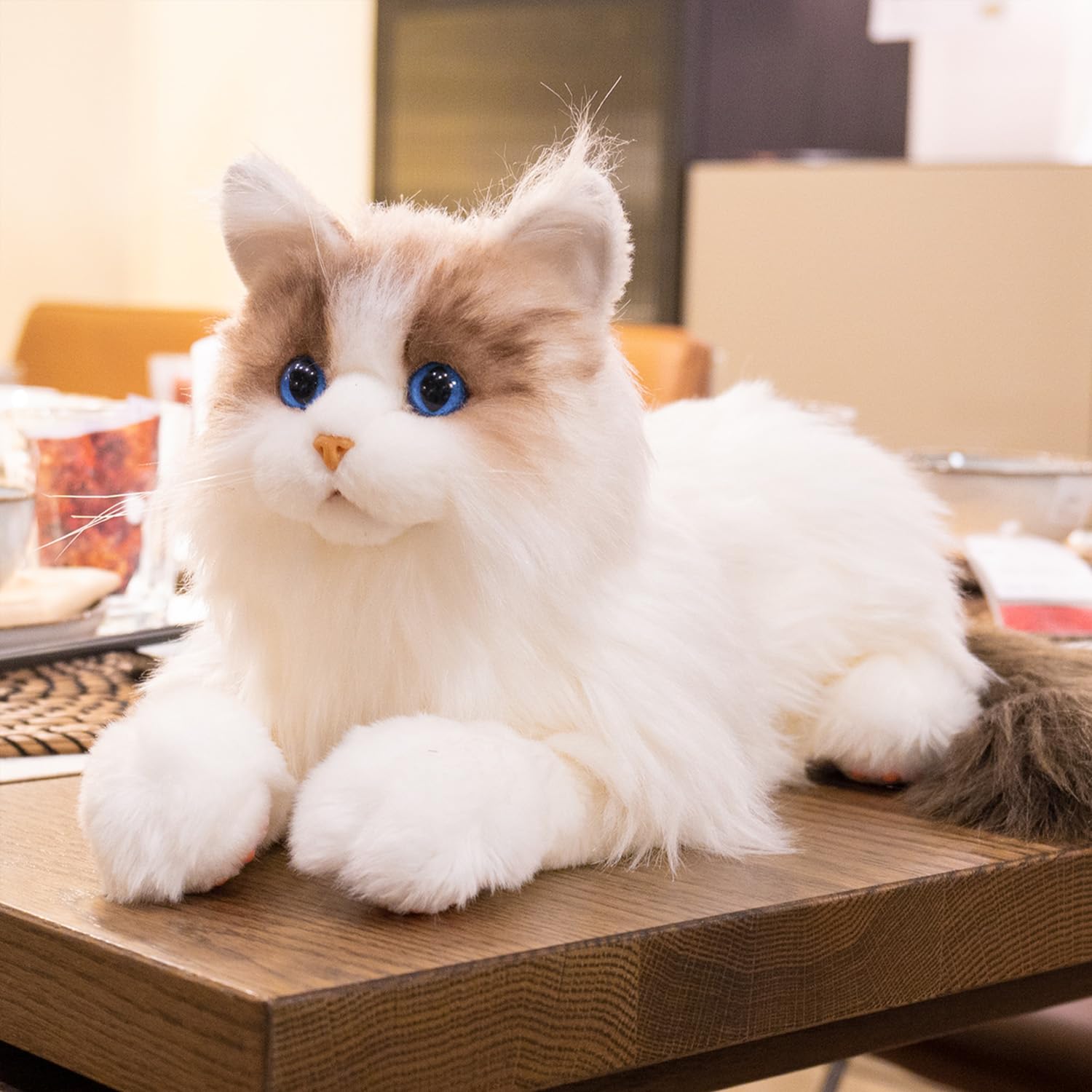 Chongker Interactive Robot Cat,Realistic Stuffed Animalt, Head and Tail Movenment,Purr and Heartbeat Sound, Pet Substitution and Emotional Companionship for Children, Adults and the Elderly