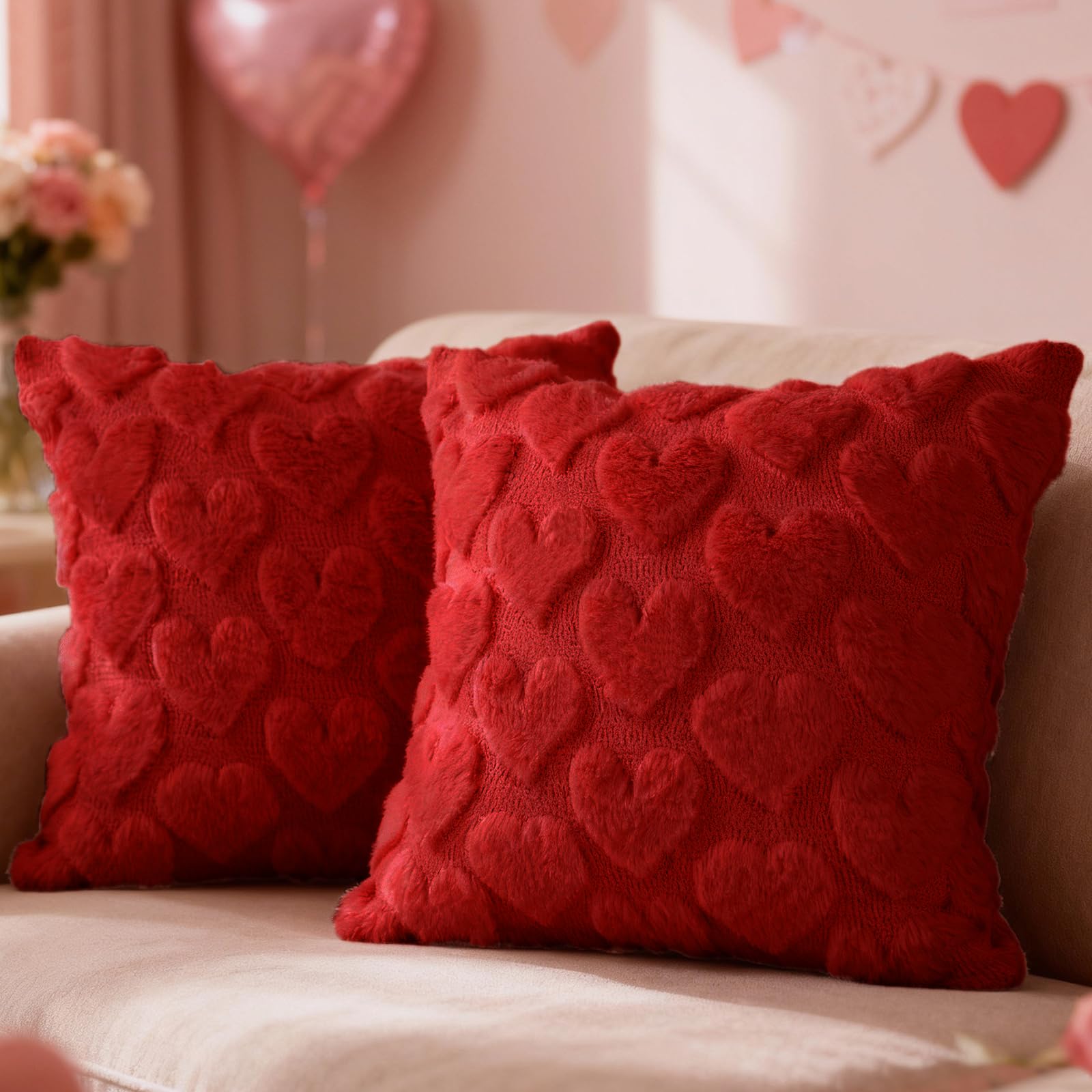 View 1 of *USED*
Lanpn Valentines Day Throw Pillow Covers 12x12 inch Set of 2, Valentine Decoration Soft Plush Love Pillowcase Decorative Cushion Cover for Holiday Couch Sofa Home Decor (Red, Small Heart)