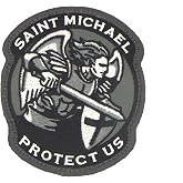 Saint Michael Modern Morale Patch (Black (SWAT) by MilSpec Monkey | Black SWAT colorway, hook fastener backing, 2.75in x 3.3in. Saint Michael modern design