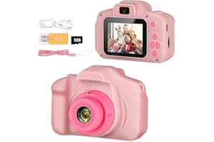 MOREMORE Kids Camera Toys, Christmas Birthday Gifts for Boys/Girls, HD Digital Video Camera for 3 4 5 6 7 8 9 Year Old Kids with 32GB SD Card, Pink