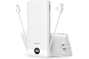 VEGER Portable Charger for iPhone Built in Cables and Wall Plug, 10000mah Slim Fast Charging USB C Power Bank, Travel Essential Battery Pack Compatible with iPhones, iPad, Samsung More Devices(White)