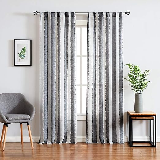 Amazon Com Fragrantex Stripe Black White Sheer Curtains For