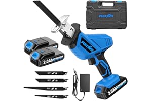 FULLYEA Reciprocating Saw Cordless, 0-3500SPM Variable Speed Reciprocating Saws with 2 Batteries, 4 Saw Blades, Tool-Free Blade Change, Electric Reciprocating Saws for Woods/Metal/Plastic Cutting,Blue
