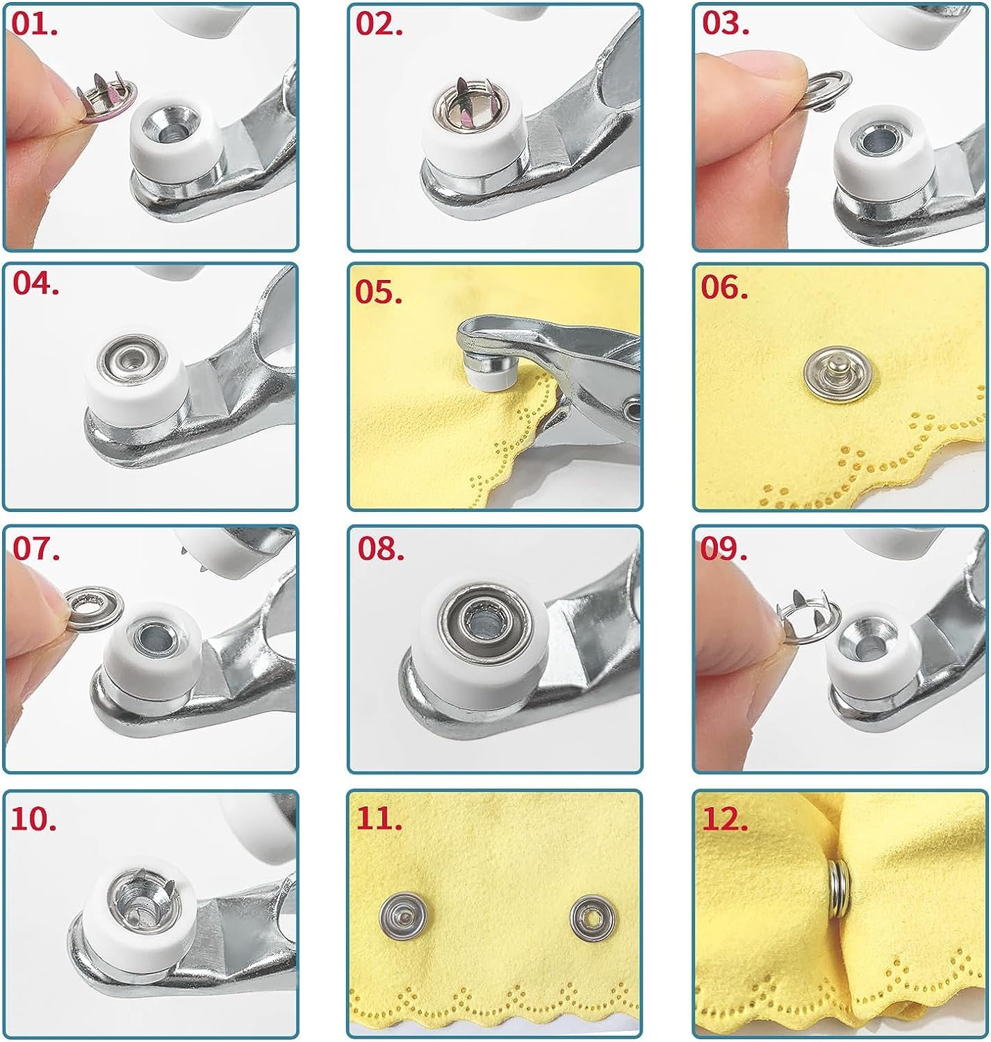GTAAOY 800PCS Metal Snaps Buttons with Fastener Pliers Press Tool Kit Perfect for DIY Crafts Clothes Hats and Sewing, Snap Button Fasteners Kit for Clothing Sewing(200 Sets,10 Colors,9.5mm)