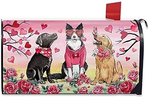 FBCOO Valentine's Day Mailbox Cover Magnetic Standard Size 20.5" x 18", Golden Retriever Dog Love Tree Decorative Post Letter Box Wrap Decor, Rose Anniversary Wedding Garden Yard Outdoor Decoration