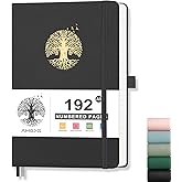 AHGXG Lined Journal Notebook for Women Men, A5 Hardcover Leather Journals for Writing, 192 Numbered Pages Daily Journal, College Ruled Notebook for Work, Travel, School, 5.7"×8.3" - Black