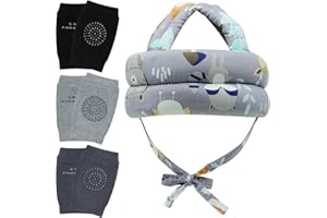 REFLYAWAY Adjustable Infant Baby Safety Helmet & Baby Knee Pads 3 Pairs Toddler Protector Cap Soft Cotton Cushion, A Bump-Free Safety Hood for Your Baby to Learn to Crawl, Walk, and Run with Soft Knee Pads
