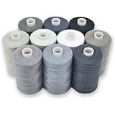 BlesSew Gray Sewing Threads - 10 Large Spools of Polyester Thread for Hand, Quilting &amp; Sewing Machine - Grey Shades Plus Black &amp; White - 1000 Yards Per Spool