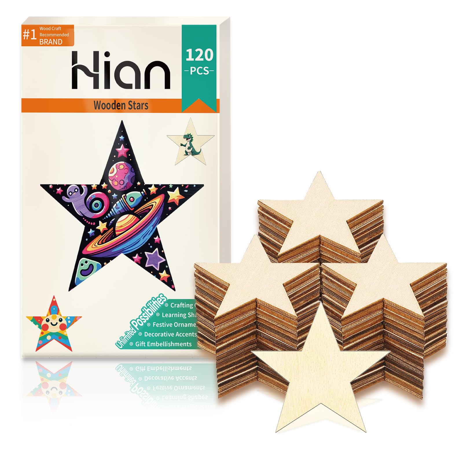 Wooden Stars 120 Pcs 5cm/1.97inch Rustic Unfinished Wood Slices - Perfect for DIY Art Projects, Christmas Party Ornaments, Wedding Decoration
