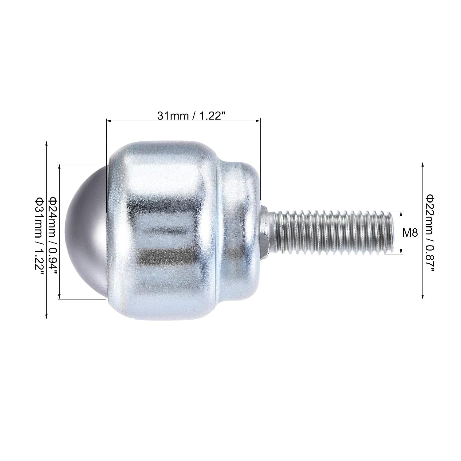 sourcing map Ball Transfer Bearing Unit 24mm 66Lbs Carbon Steel Bolt-fixing Type for Transmission Pack of 4 - Image 3