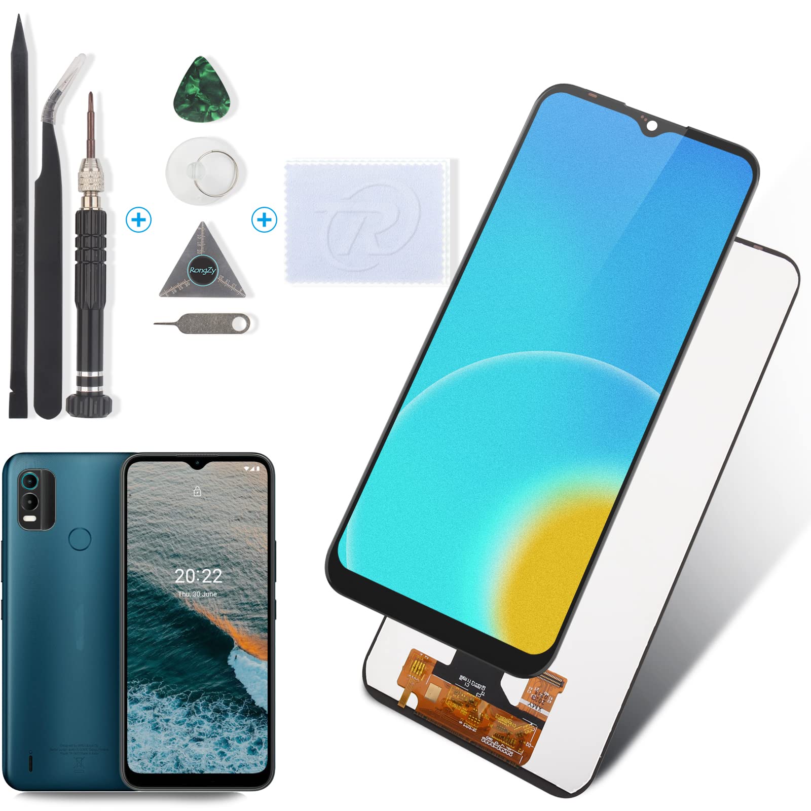 RongZy LCD for Nokia C21 Plus LCD Display Touch Screen Digitizer Assembly for Nokia C21 Plus TA-1426/1431/1424 Replacement with Kit(Black)