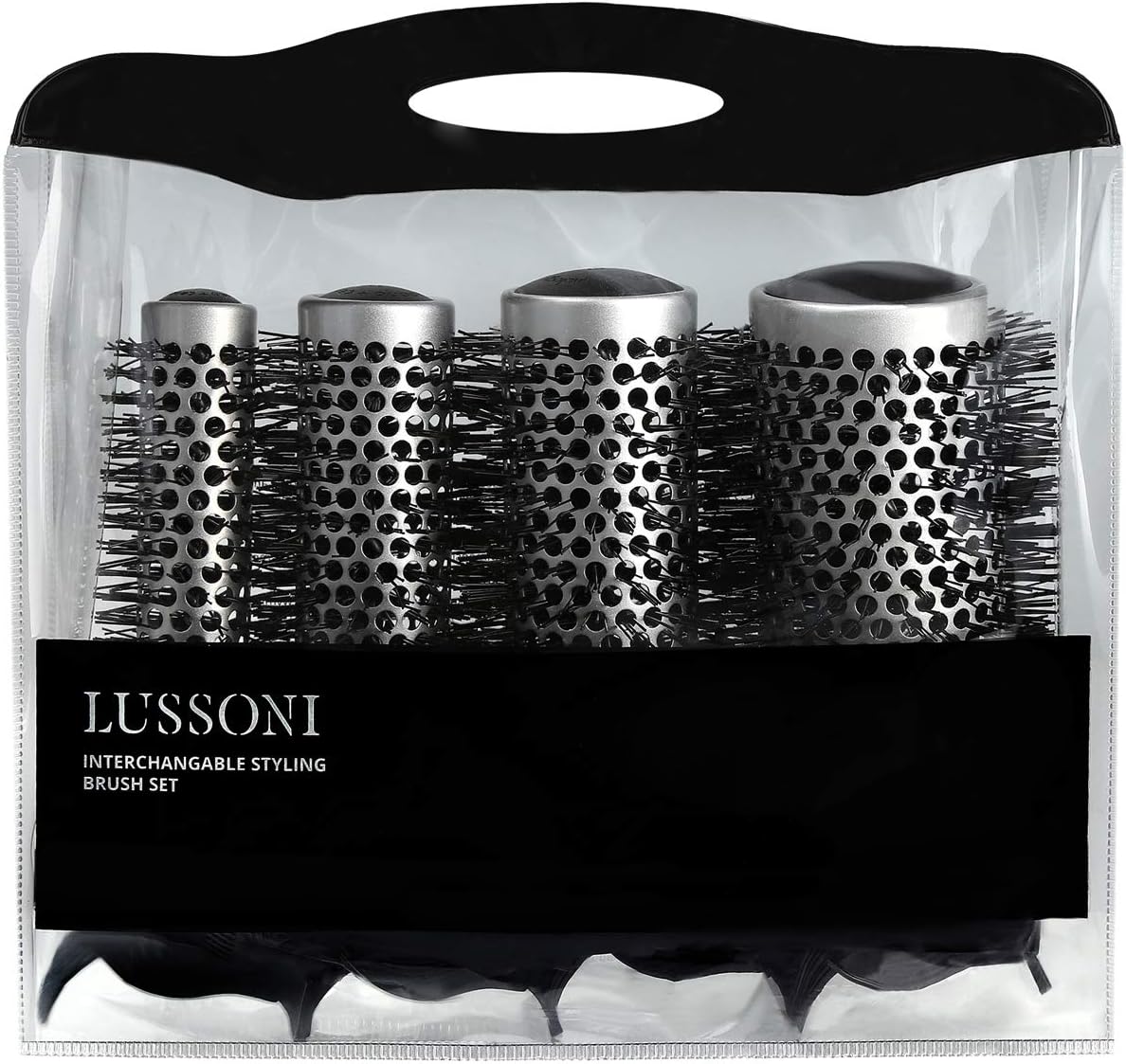 T4B LUSSONI 4-Piece Professional Anti-Static Styling Brush Set, Ergonomic Handle with 4 Interchangeable Brush Heads, 4 Clips - Image 5