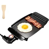 I-Keukenn Small Electric Griddle, 10 Inch Mini Ceramic Non-Stick Electric Skillet with Adjustable Thermostat, 1200W Single Serve Grill for Breakfast, Cooking for Pancakes, Eggs, Sausage
