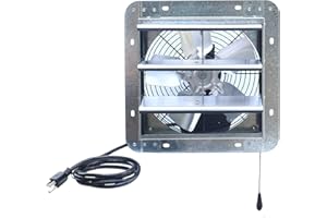 iLiving ILG8SF10V-T, 10 inch Shutter Exhaust Attic Garage Grow, Ventilation Fan with 3 Speed Thermostat 6 Foot Long 3 Plugs C