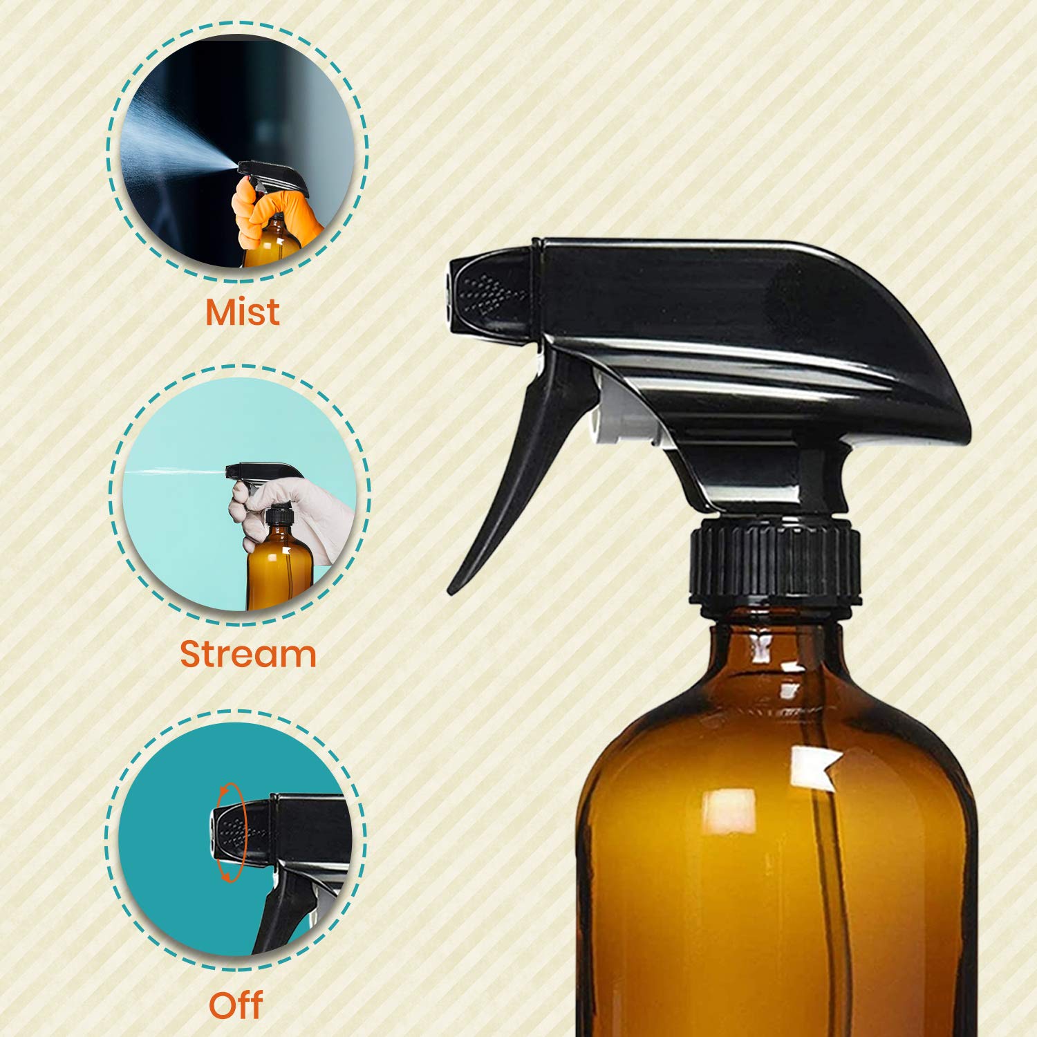 Homeries Empty Amber Glass Spray Bottles 16 oz, Refillable Sprayer for Essential Oil, Cleaning, Water, Kitchen, Hair. Environment Friendly Mist Sprayer (4 Pack) : Beauty