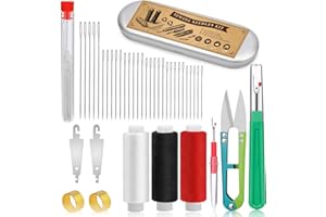FOUSNOW 42 PCS Big Eye Steel Sewing Needles Kit, 6 Size Steel Needles for Hand Sewing, Needle and Thread Sewing Kit with Seam Ripper, Threader, Storage Box Supplies for Repairing Quilting Embroidery Crafts