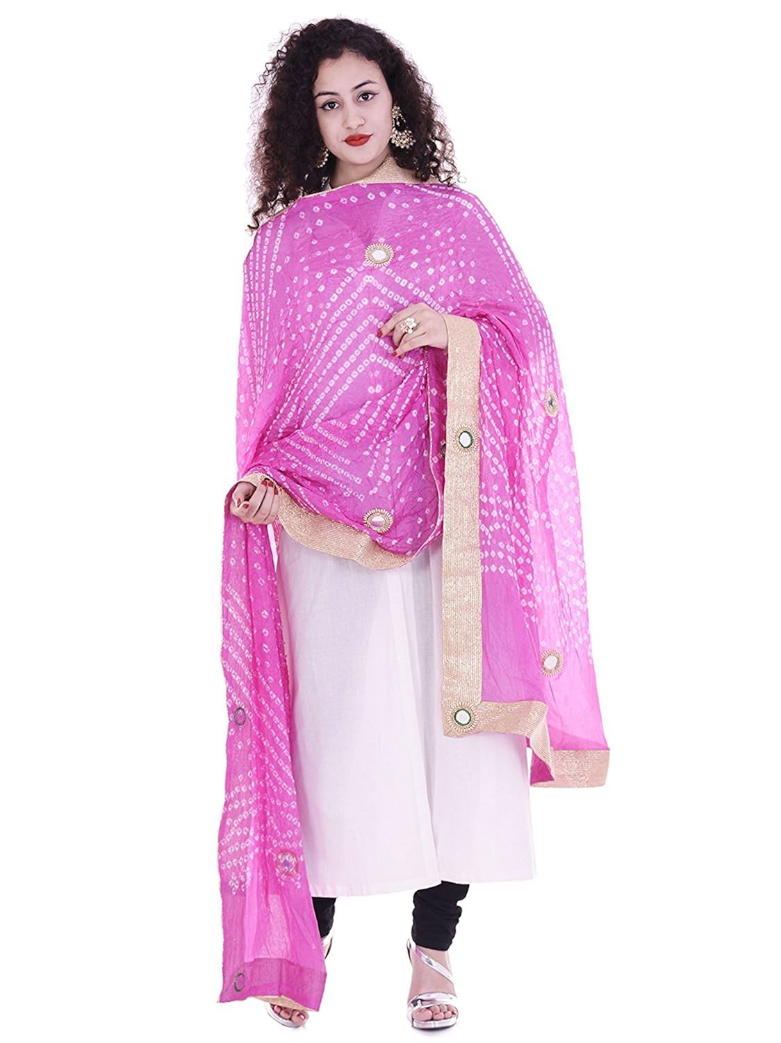 art silk bandhani dupatta mirror work